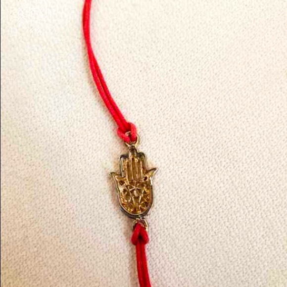 Gold Encrusted Hamsa Hand bracelet on Red - Picture 4 of 4